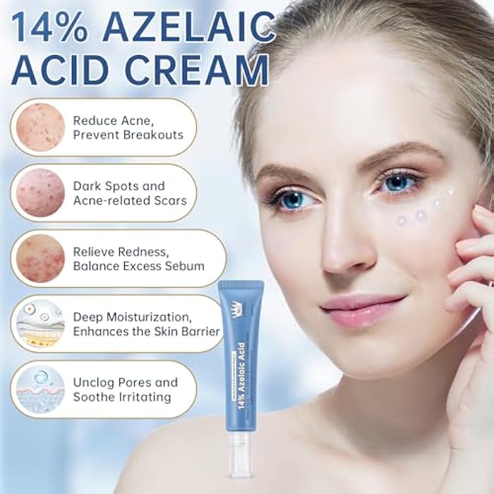 mopayzer Azelaic Acid 14% Acne Cream for Redness Relief, Dark Spots, Facial Serum with Niacinamide & Vitamin C Prevent Acne Breakouts, Azelaic Acid Serum for Balance Excess Sebum & Soothe Irritation, 1 Oz. - Image 2