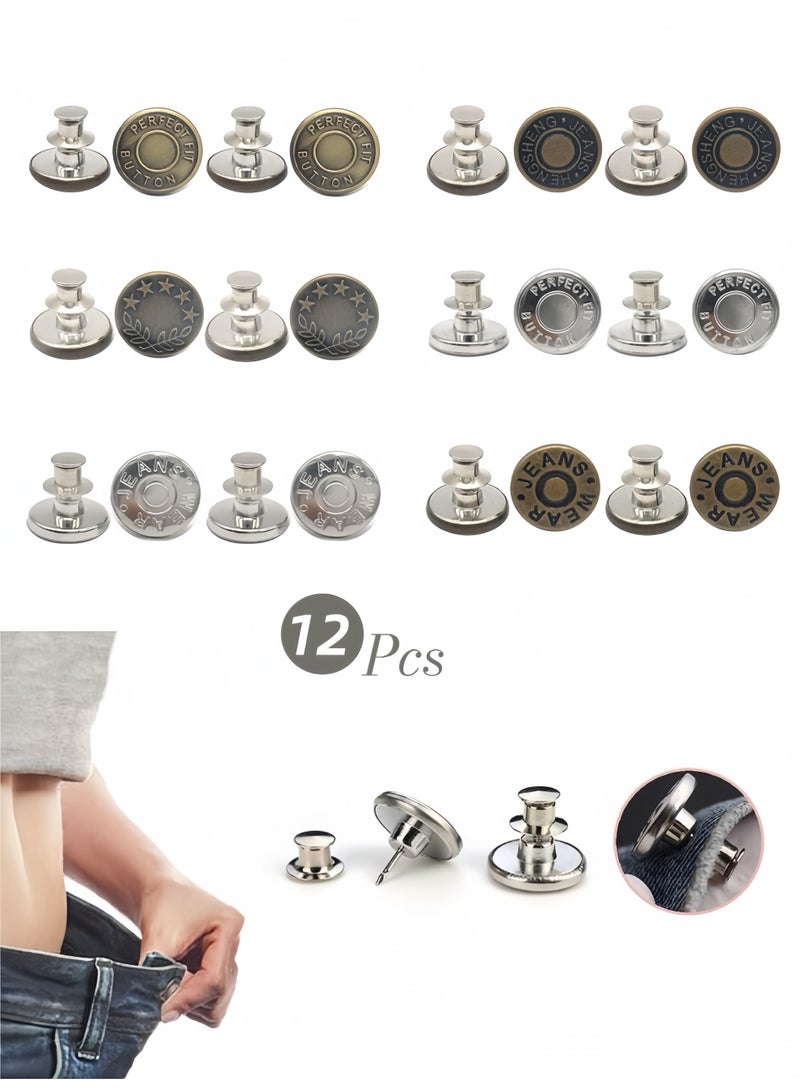 12 Pcs Buttons for Jeans,Adjustable Jean Button Pins,Pant Waist Tightener,No Sew and No Tools Instant Jean Button Pins for Pants, Simple Installation, Reusable and Adjustable - Image 1
