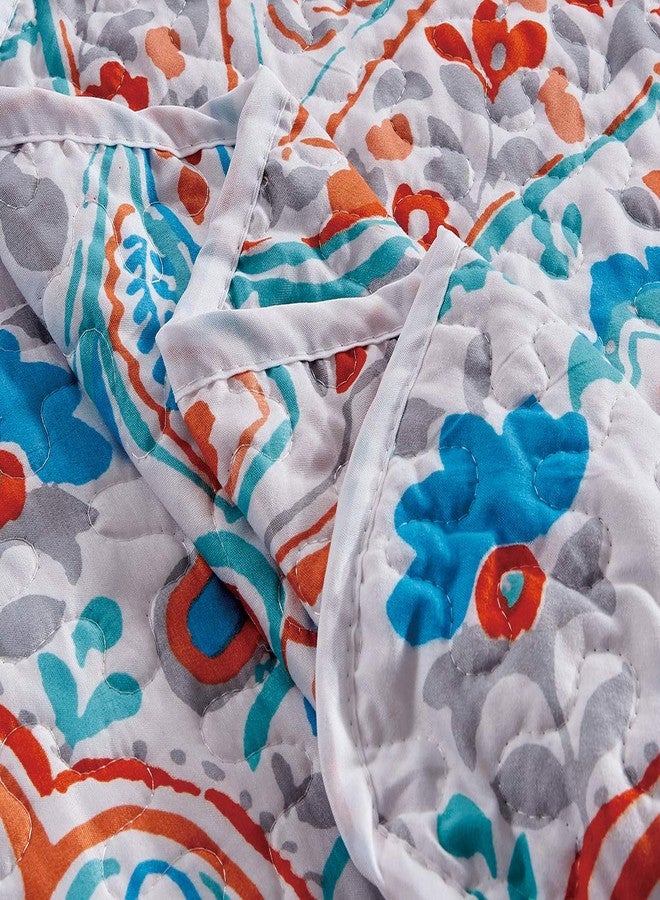 Masterplay 3-Piece Fine Printed (90" X 90") Quilt Set, Lightweight Bedspread Coverlet Queen Size Bed Cover (Turquoise Blue, Orange, White, Floral) - Image 5