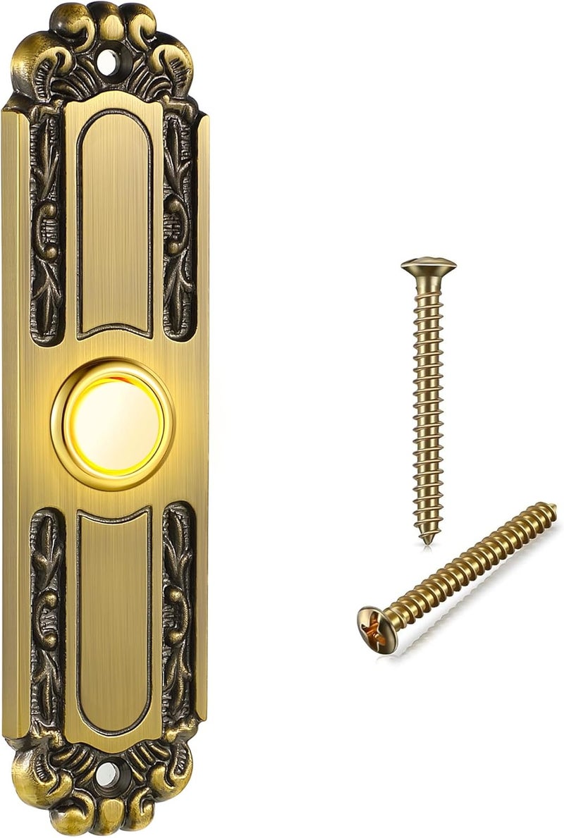 Dreyoo Lighted Doorbell Button Wired, Solid and Sleek Metal Door Bells for Homes, LED Lighted Door Bell Button Only, Wall Mounted Doorbell Push Button(Retro Style) - Image 1