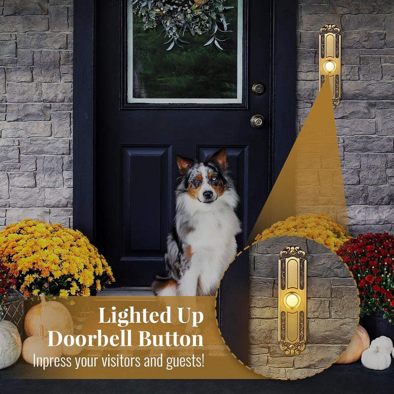 Dreyoo Lighted Doorbell Button Wired, Solid and Sleek Metal Door Bells for Homes, LED Lighted Door Bell Button Only, Wall Mounted Doorbell Push Button(Retro Style) - Image 5
