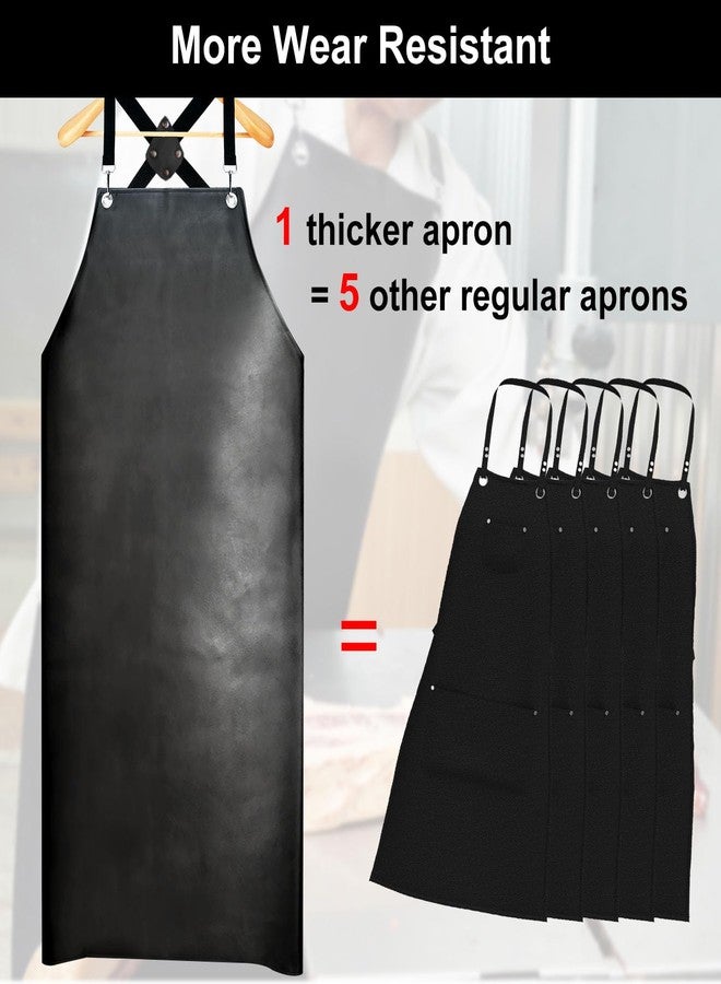 SHEOMERN Waterproof Rubber Apron, 48" XL Anti-Tear Heavy Duty Vinyl Adjustable Thicker Cross Back for Restaurant Dishwashing, Butcher, Lab Work, Dog Grooming - Black - Image 3