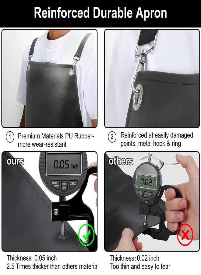 SHEOMERN Waterproof Rubber Apron, 48" XL Anti-Tear Heavy Duty Vinyl Adjustable Thicker Cross Back for Restaurant Dishwashing, Butcher, Lab Work, Dog Grooming - Black - Image 4