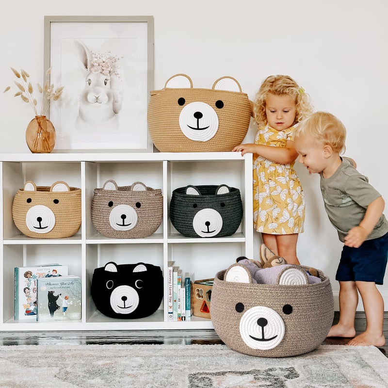 CherryNow Baby Basket for Nursery, Bear Gift Baskets for Kids, Baby Shower Basket with Handles, Small Cute Animal Baskets, Light Brown, 15.7" D x 10.5" H - Image 2