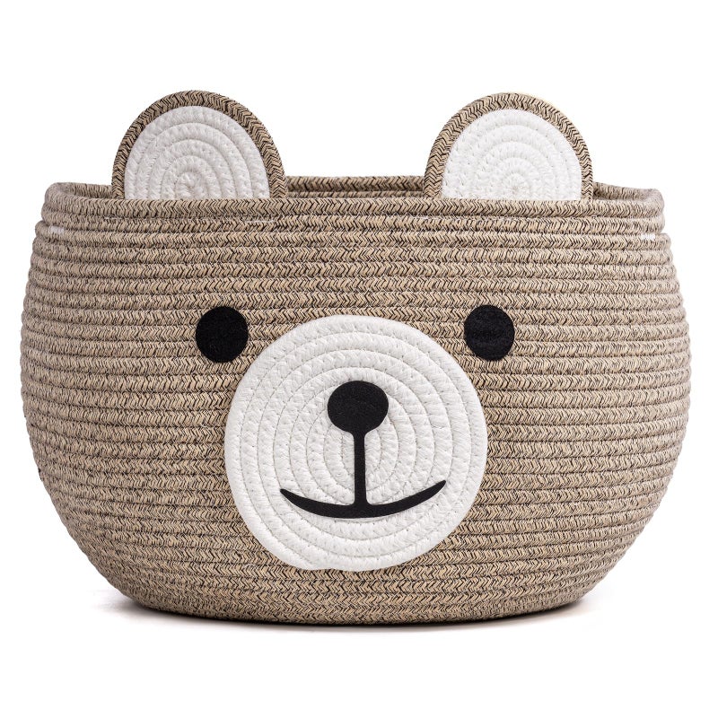 CherryNow Baby Basket for Nursery, Bear Gift Baskets for Kids, Baby Shower Basket with Handles, Small Cute Animal Baskets, Light Brown, 15.7" D x 10.5" H - Image 1