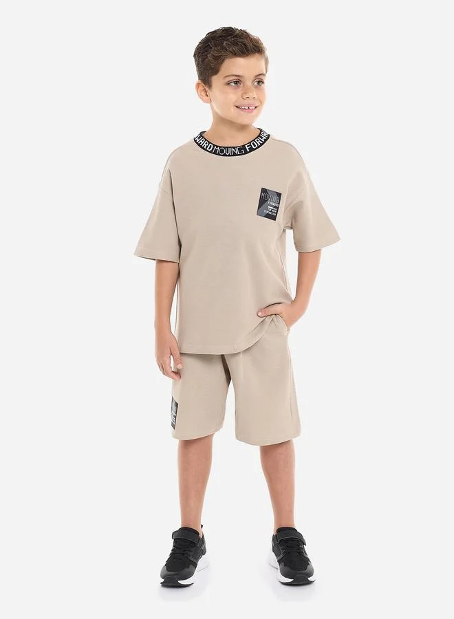 victor and jane Victor And Jane Beige Cotton Short Sleeve T-Shirt and Shorts Set