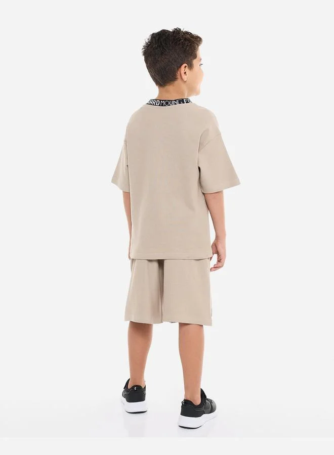 victor and jane Victor And Jane Beige Cotton Short Sleeve T-Shirt and Shorts Set
