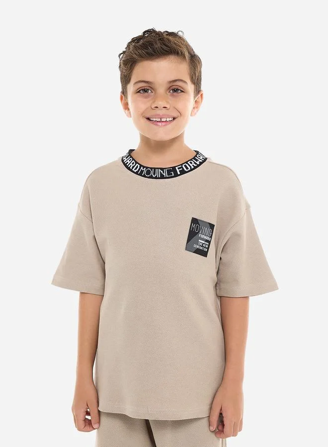 victor and jane Victor And Jane Beige Cotton Short Sleeve T-Shirt and Shorts Set