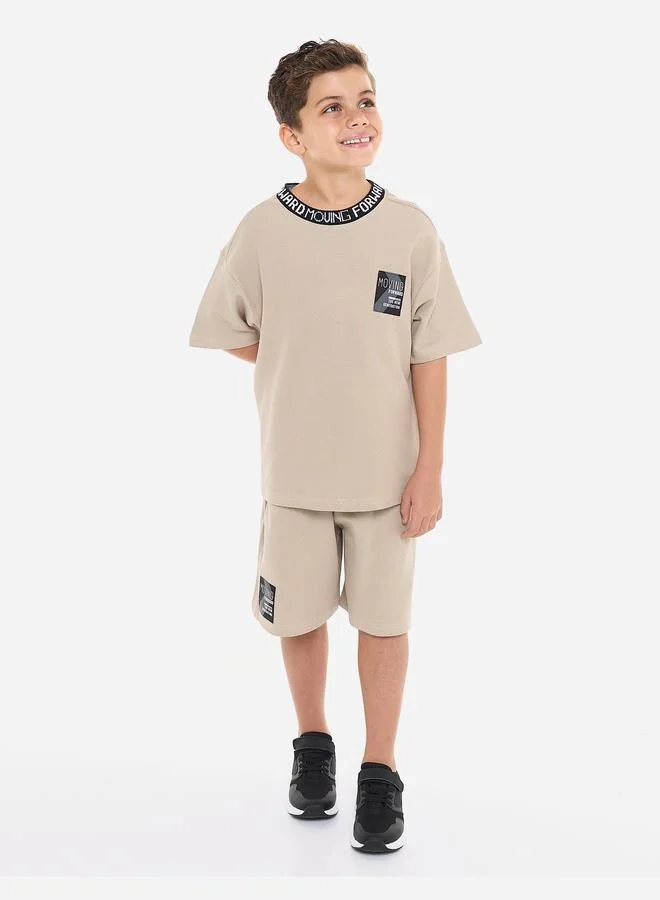 victor and jane Victor And Jane Beige Cotton Short Sleeve T-Shirt and Shorts Set