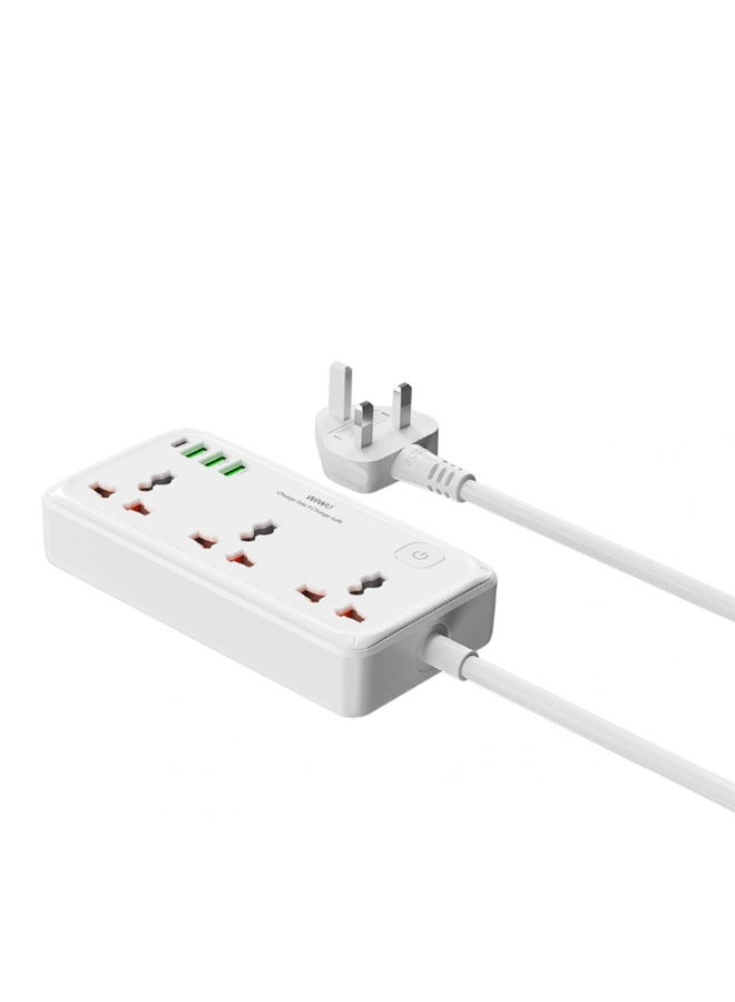 دبليو اي دبليو يو مشترك كهرباء WiWU Wi-S007 متعدد 8 في 1 بمقبس بريطاني UK لون أبيض مع 4 منافذ AC و2 USB-A و2 USB-C - Image 4