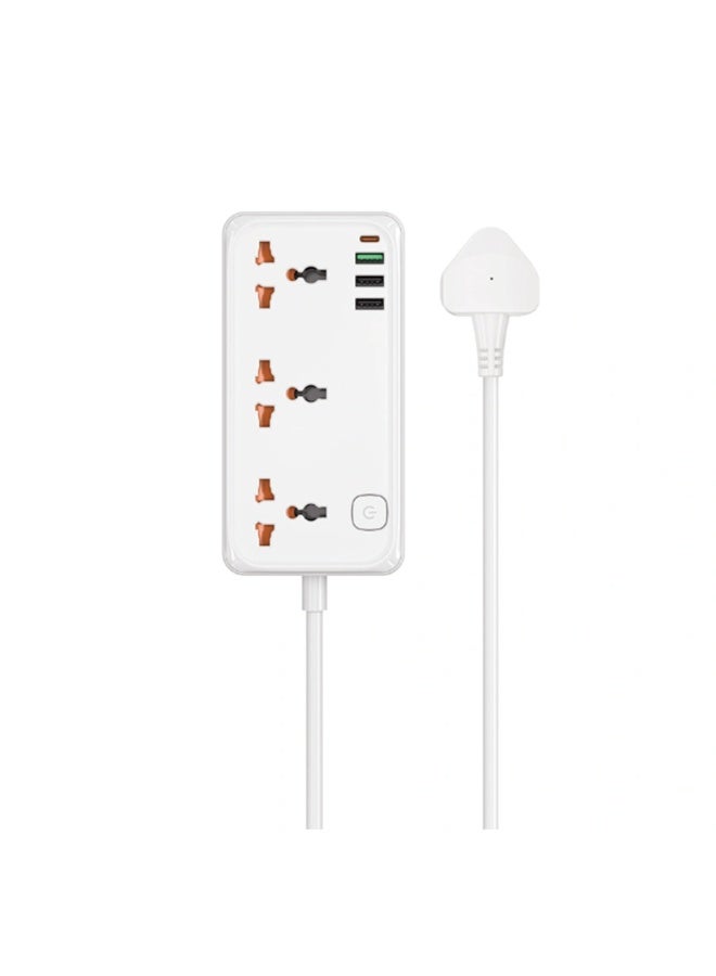 دبليو اي دبليو يو مشترك كهرباء WiWU Wi-S007 متعدد 8 في 1 بمقبس بريطاني UK لون أبيض مع 4 منافذ AC و2 USB-A و2 USB-C - Image 3