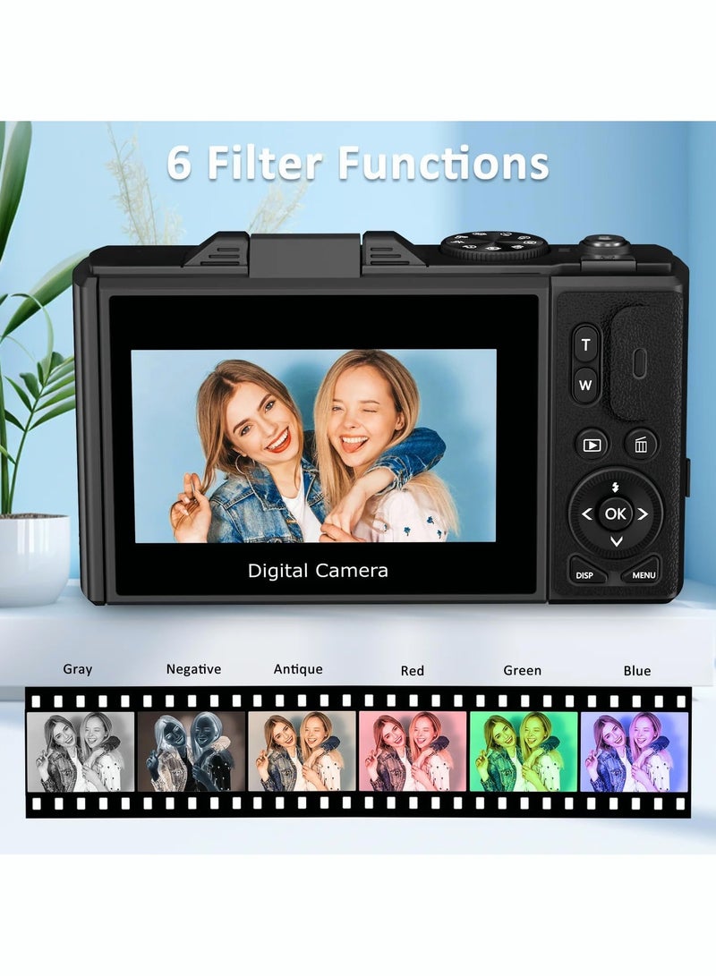 Milatech Digital Camera, 5K Vlogging Camera, Kids Camera 75MP Point and Shoot Digital Cameras with 64GB TF Card, 18X Zoom, For Kids Boys Girls (Black) - Image 5