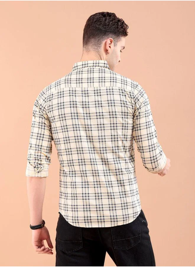 شركة المرآب الهندية Men Slim Fit Checkered Full Sleeves Spread Collar Casual Shirt