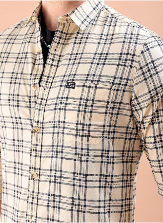 The Indian Garage Co Men Slim Fit Checkered Full Sleeves Spread Collar Casual Shirt  - Image 5