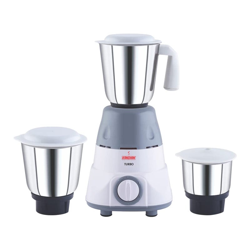 Kanchan Turbo Mixer Grinder 650 Watts With 3 Multipurpose Stainless Steel Jars For Heavy Duty Grinding 3 Speed Control With 5 Years Warranty On Motor White - Image 1