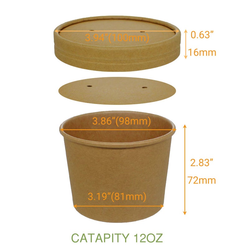 Belinlen Paper Ice Cream Cups with Paper Lids  Paper Hot/Cold Soup Cups with Lids (Kraft) (50  12 oz) - Image 2