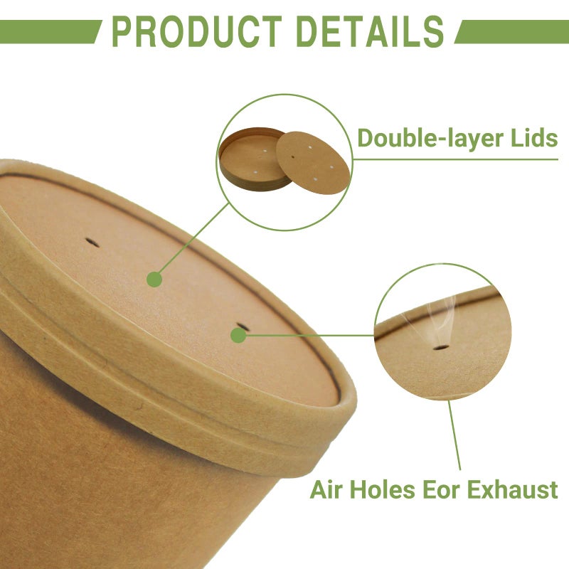 Belinlen Paper Ice Cream Cups with Paper Lids  Paper Hot/Cold Soup Cups with Lids (Kraft) (50  12 oz) - Image 3