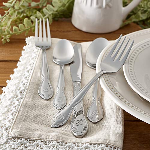 RiverRidge Rose Monogrammed Flatware Set 46 Piece Silverware - P - Utensils Set with Serving Pieces, Heavy Gauge Stainless Steel, Mirror Finish, Dishwasher Safe Cutlery for Daily Use - Image 2