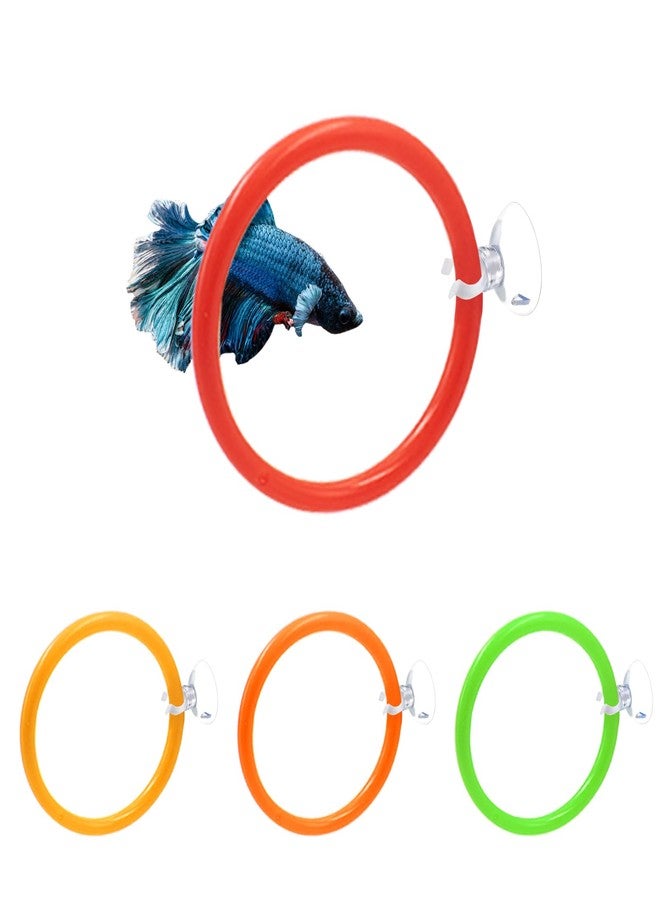SnowTing 4 PCS Betta Fish Exercise Ring with Suction Cup and Zip Ties, Fish Training Loop for Small Tank, Betta Enrichment Toy, Aquarium Accessories, ID 2.4 Inch (Red, Green, Yellow, Orange) - Image 1