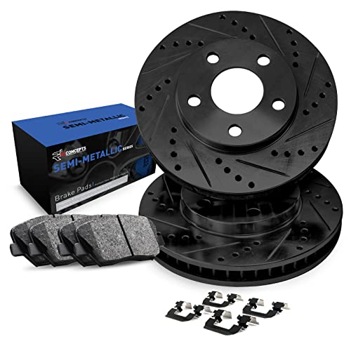 R1 Concepts Front Brakes and Rotors| Hardware Included| Front Semi Met Brake Pads and Rotors Kit| Fits 2006-2011 Cadillac DTS - Image 1