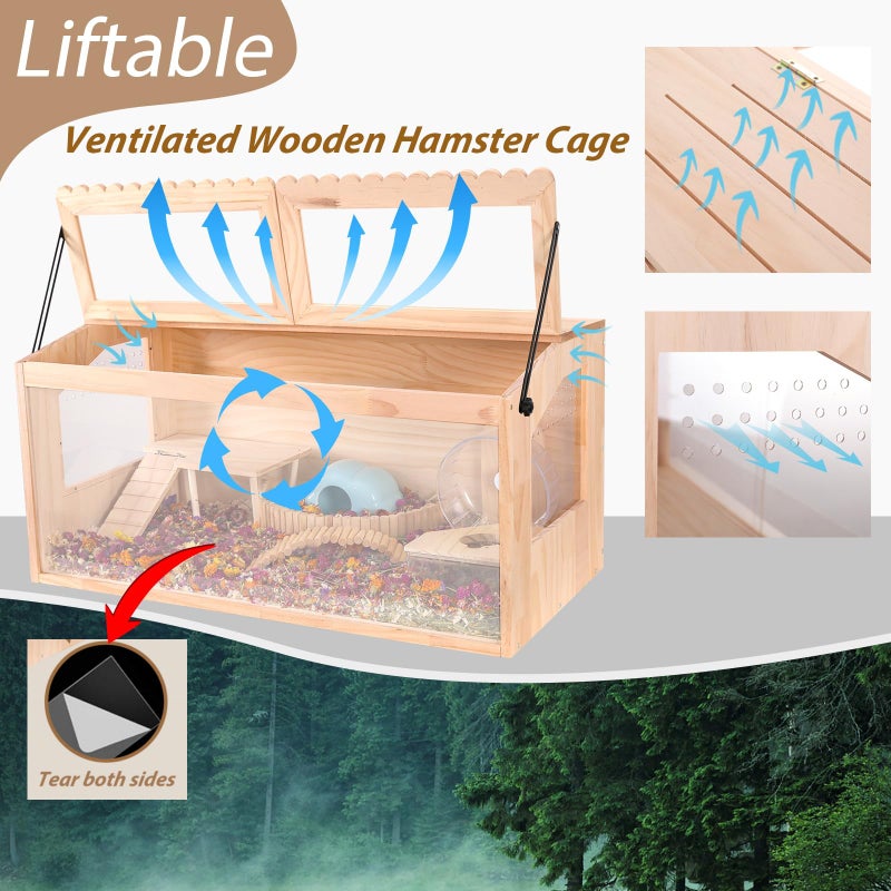 DZWLKJ Wooden Hamster Cage,32"x16"Large Hamster Cage,2 Washable Liners & 2 Adjustable Ventilation Window. Small Animal Cage for Dwarf Syrian Hamsters Degus Mice & Other Small Pets. - Image 5