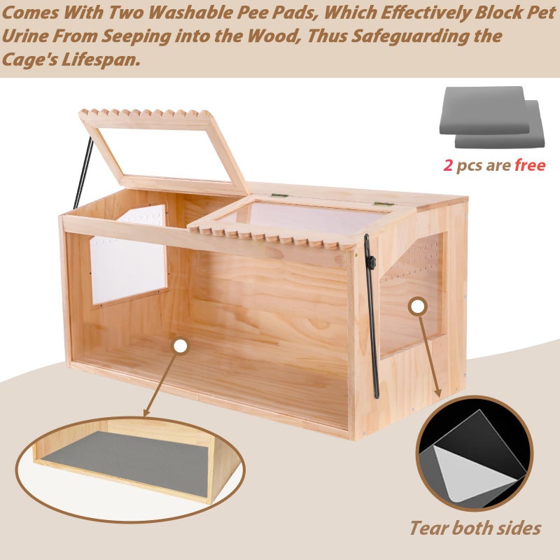 DZWLKJ Wooden Hamster Cage,32"x16"Large Hamster Cage,2 Washable Liners & 2 Adjustable Ventilation Window. Small Animal Cage for Dwarf Syrian Hamsters Degus Mice & Other Small Pets. - Image 3