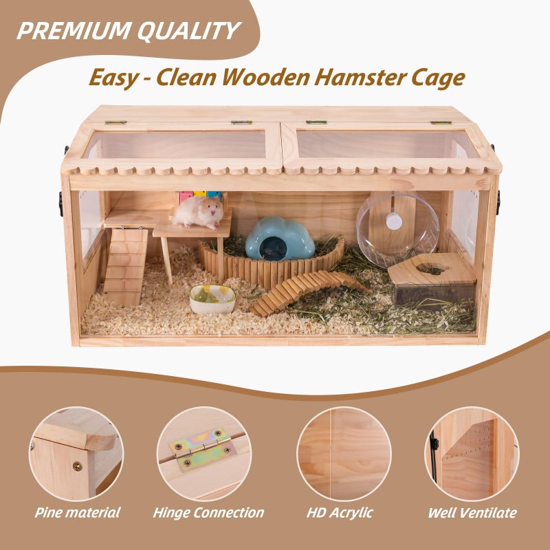 DZWLKJ Wooden Hamster Cage,32"x16"Large Hamster Cage,2 Washable Liners & 2 Adjustable Ventilation Window. Small Animal Cage for Dwarf Syrian Hamsters Degus Mice & Other Small Pets. - Image 2