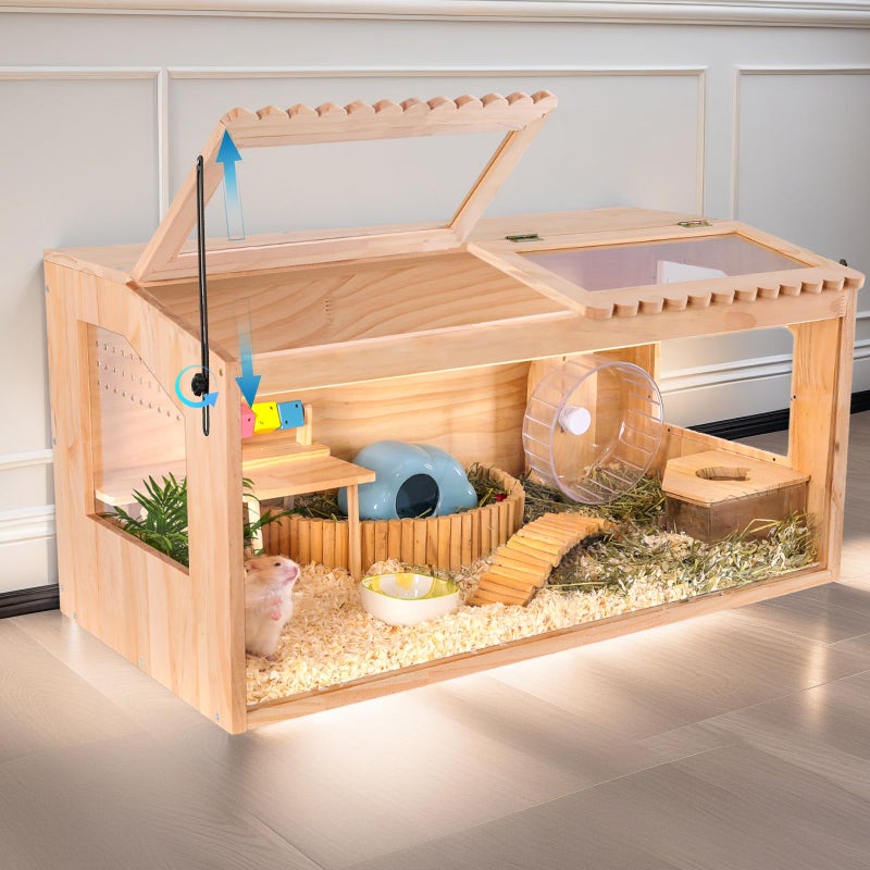 DZWLKJ Wooden Hamster Cage,32"x16"Large Hamster Cage,2 Washable Liners & 2 Adjustable Ventilation Window. Small Animal Cage for Dwarf Syrian Hamsters Degus Mice & Other Small Pets. - Image 1