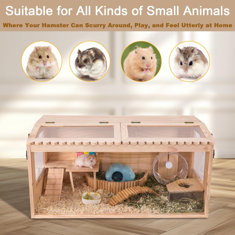 DZWLKJ Wooden Hamster Cage,32"x16"Large Hamster Cage,2 Washable Liners & 2 Adjustable Ventilation Window. Small Animal Cage for Dwarf Syrian Hamsters Degus Mice & Other Small Pets. - Image 4