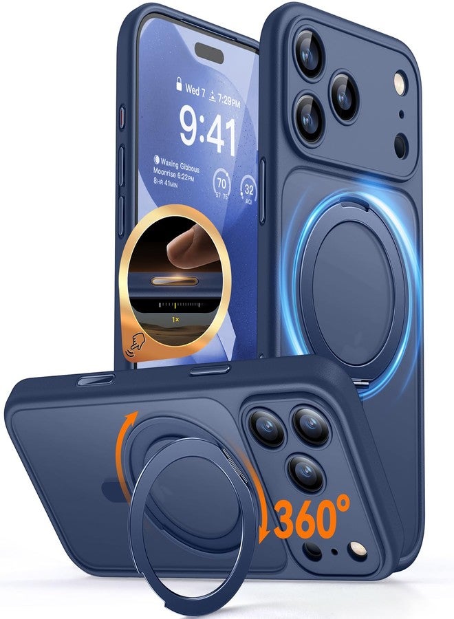 CANSHN Magnetic for iPhone 17 Pro Case (6.3") with 360° Spin Stand[Camera Control], Upgraded [Full Camera Protection] Translucent Matte Phone Cover,Deep Blue - Image 1