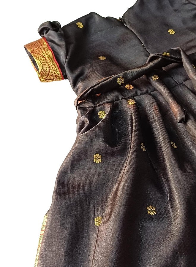 Luster Black Frock Satin (Age 0 to 5 yly), Special for Makar Sankrat, Pedda Panduga, Makara Sankranti, Pongal, Magh Bihu, Magha Mela (4-5 Years) - Image 2