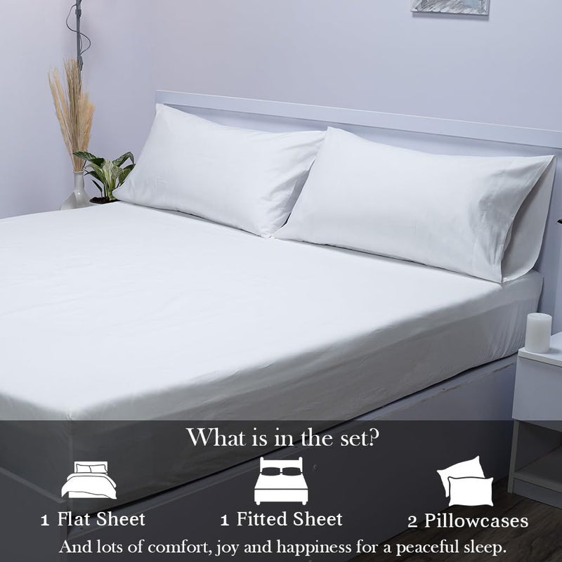 Atelier 4-Piece Bed Sheet Sets 100% Cotton Hotel Luxury 400 Thread Count Percale Weave Easy Wash Care | White | Cal King - Image 2