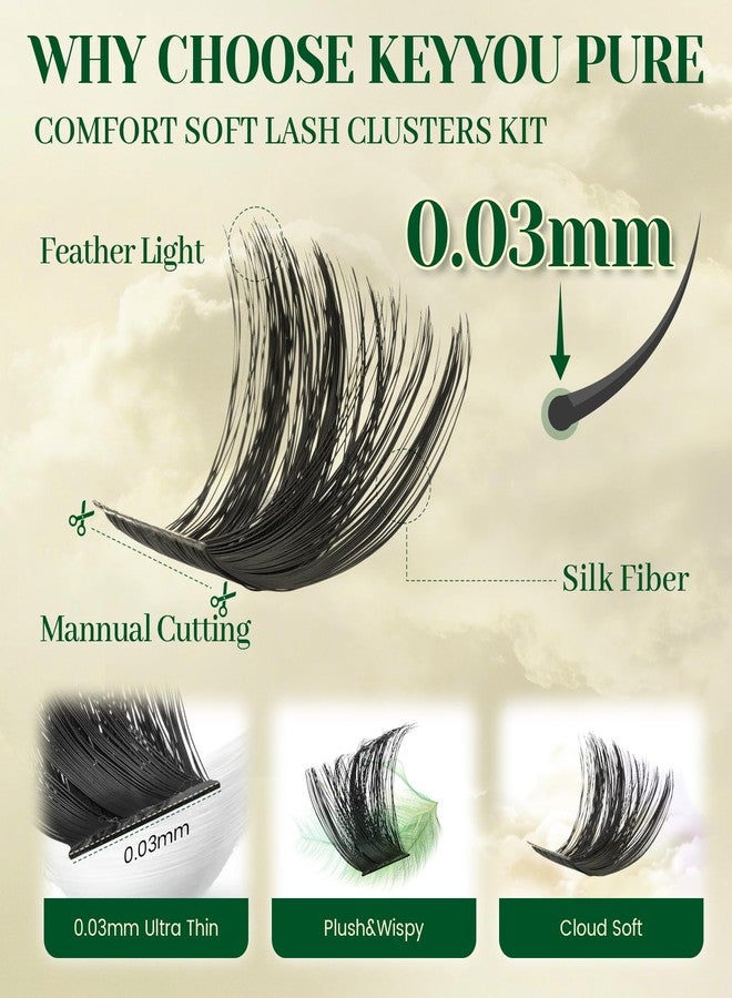 KEYYOU Lash Clusters Kit 182pcs Thick Volume Lash clusters 200D D Curl Wispy Easy to Apply with Lash Bond and Seal Lash Applicator Lash Remover Lash Extension Kit at Home(RMkit-200D-D-10-18mix) - Image 4