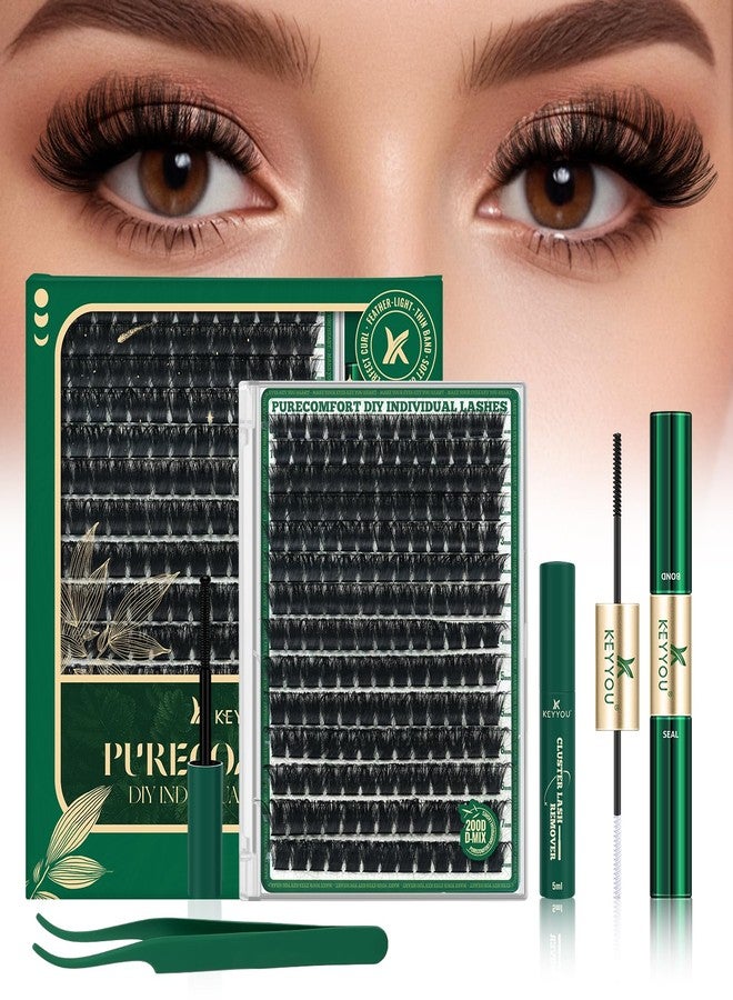 KEYYOU Lash Clusters Kit 182pcs Thick Volume Lash clusters 200D D Curl Wispy Easy to Apply with Lash Bond and Seal Lash Applicator Lash Remover Lash Extension Kit at Home(RMkit-200D-D-10-18mix) - Image 1