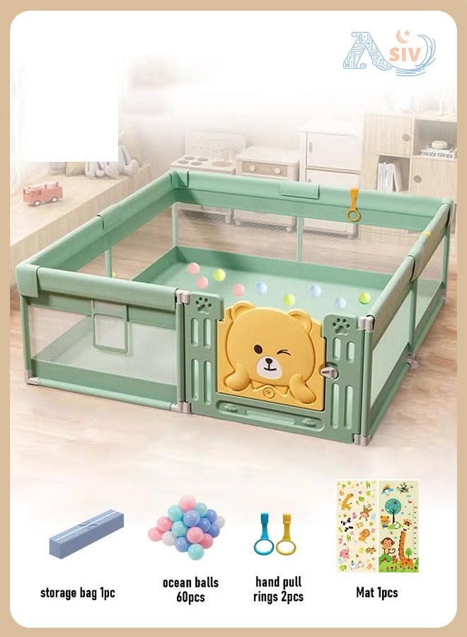 ASIV Toddler Playpen, Extra-Large Baby Playpen with Door, 150x180cm Baby-Safe Activity Center, Includes a Crawling Mat, 60 Ocean Balls, a Storage Bag, and a Pull Cord. Sturdy Playpen with a Non-Slip Base, Packable and Portable. - Image 1