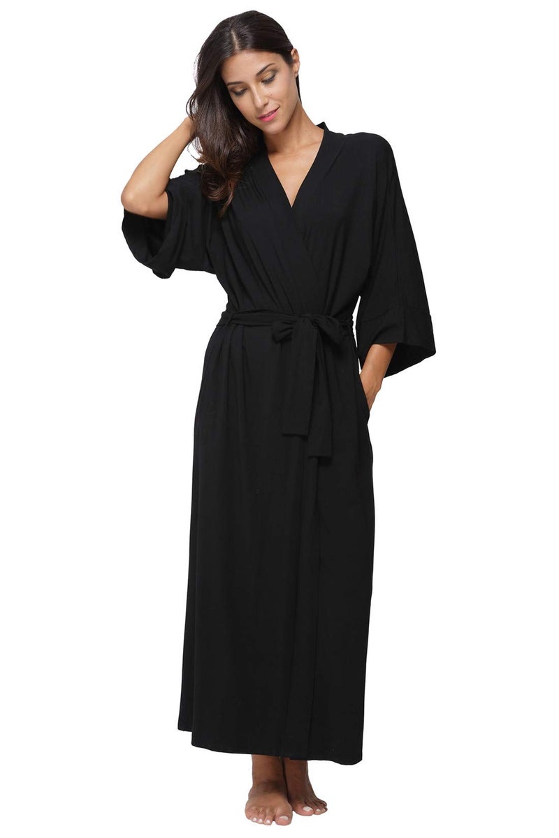 MissNina روب نسائي ناعم طويل للحمام كيمونو ملابس نوم رداء, أسود - Image 3