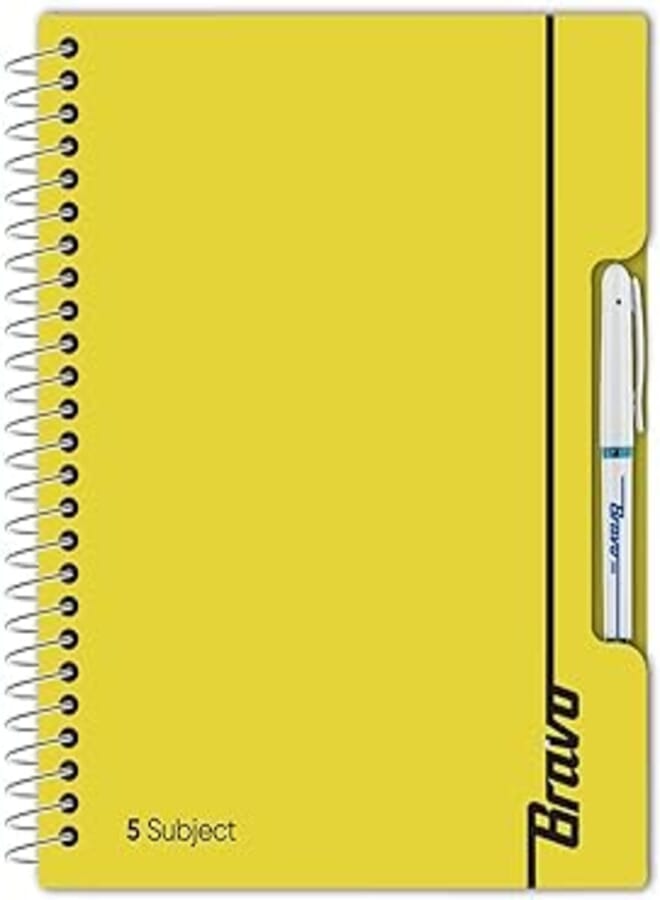 Bravo New Notebook 5 Subjects, 200 Sheets, 27.3 cm x 19.8 cm Size, Yellow