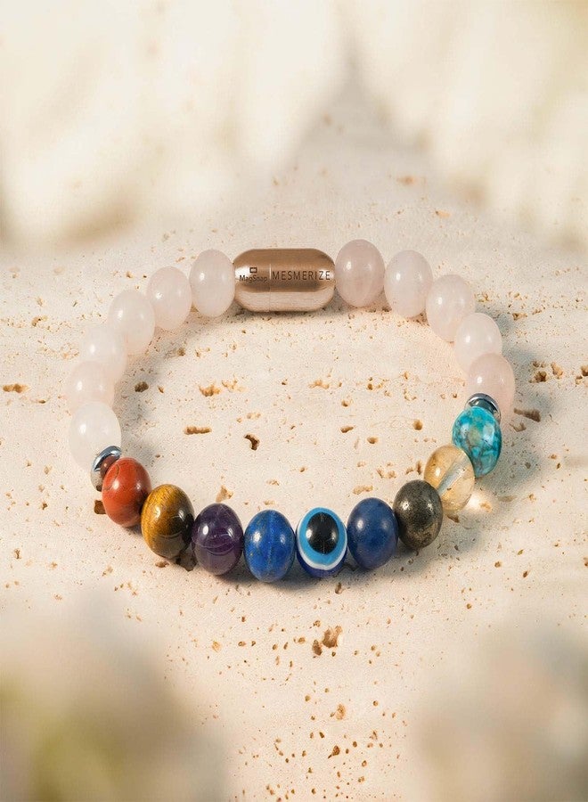 Mesmerize Womens Solace Rose Quartz 9 Chakra Bracelet | Healing Stones Bracelet | Magnetic Closure - Image 3