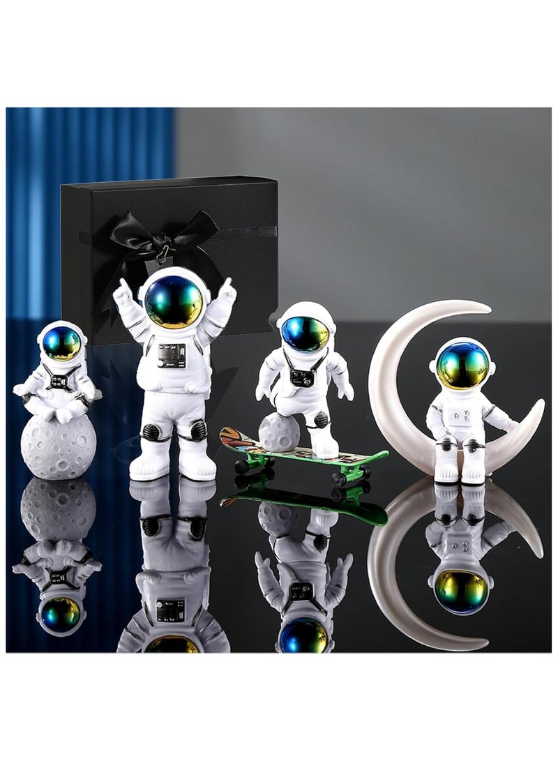 NANAO زينة رواد الفضاء، مجموعة تماثيل رواد الفضاء من 4 قطع، تماثيل رائد الفضاء من الراتنج، زينة مكتبية تمثال رائد الفضاء، تمثال رائد الفضاء بموضوع الفضاء الخارجي لتزيين المنزل والمكتب والسيارة (تدرج) - Image 1