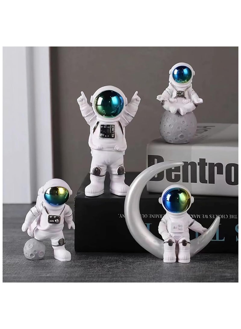 NANAO زينة رواد الفضاء، مجموعة تماثيل رواد الفضاء من 4 قطع، تماثيل رائد الفضاء من الراتنج، زينة مكتبية تمثال رائد الفضاء، تمثال رائد الفضاء بموضوع الفضاء الخارجي لتزيين المنزل والمكتب والسيارة (تدرج) - Image 2