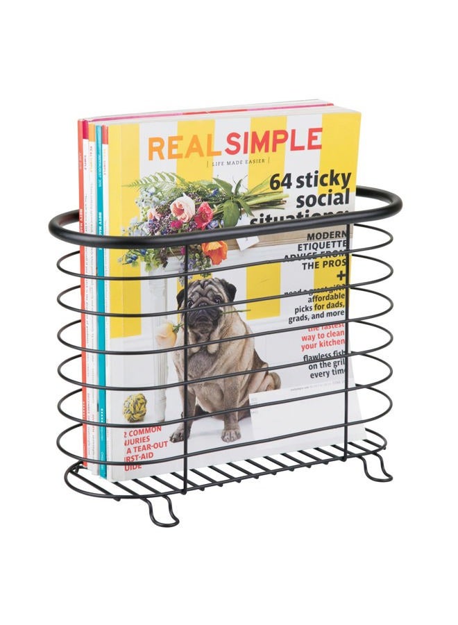mDesign Steel Magazine Holder Storage Organizer Bin - for Bathroom, Living Room, Home Office Organization - Holds Papers, Books, Files, Folders - Omni Collection - Matte Black - Image 1
