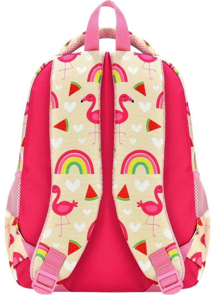 Tezzgelsin Girls Flamingo Colorful Printed 3 Compartment and Lunch Box Primary School Backpack and School Bag
