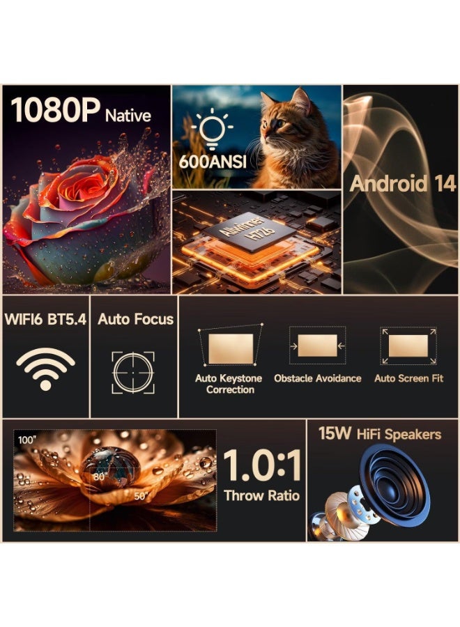 Magcubic HY350Max Android 14 600 ANSI 4K Projector - 8K Native 1080P, Auto Focus, WiFi 6, BT 5.4, 16GB Storage, Allwinner H726, Portable Outdoor Projector - Image 2