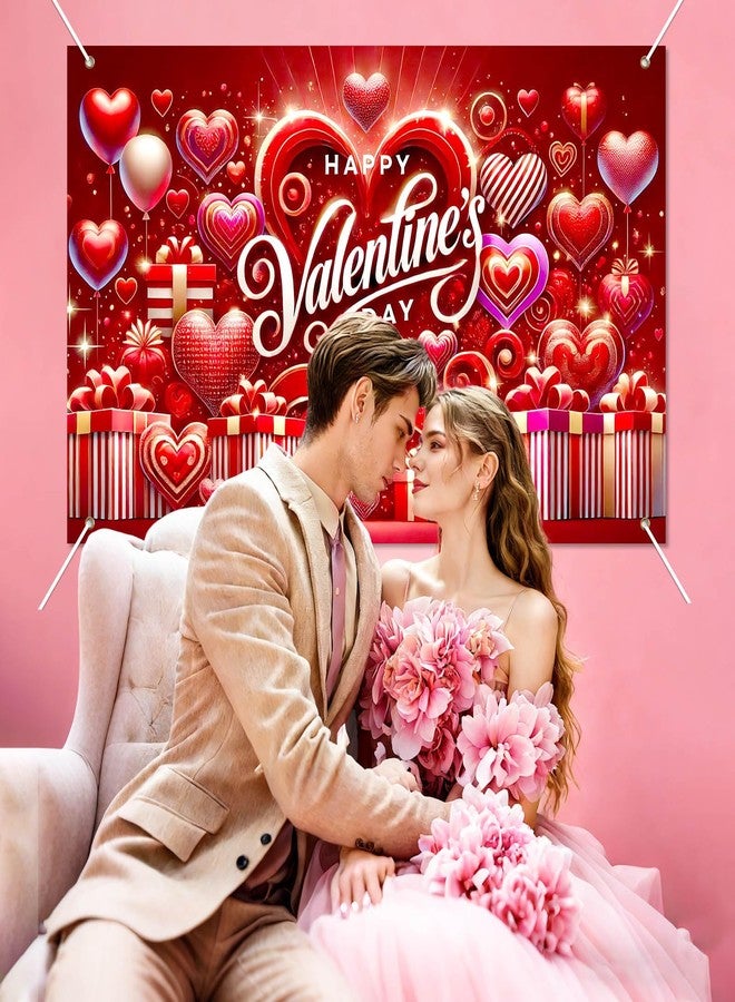 BlissYard Valentine's Day Backdrop Red Heart Photo Backdrop Valentine's Day Banner Backdrops for Photoshoot Birthday Mother's Day Photography Background Banner Photo Booth Studio Props 71x43 Inch - Image 4
