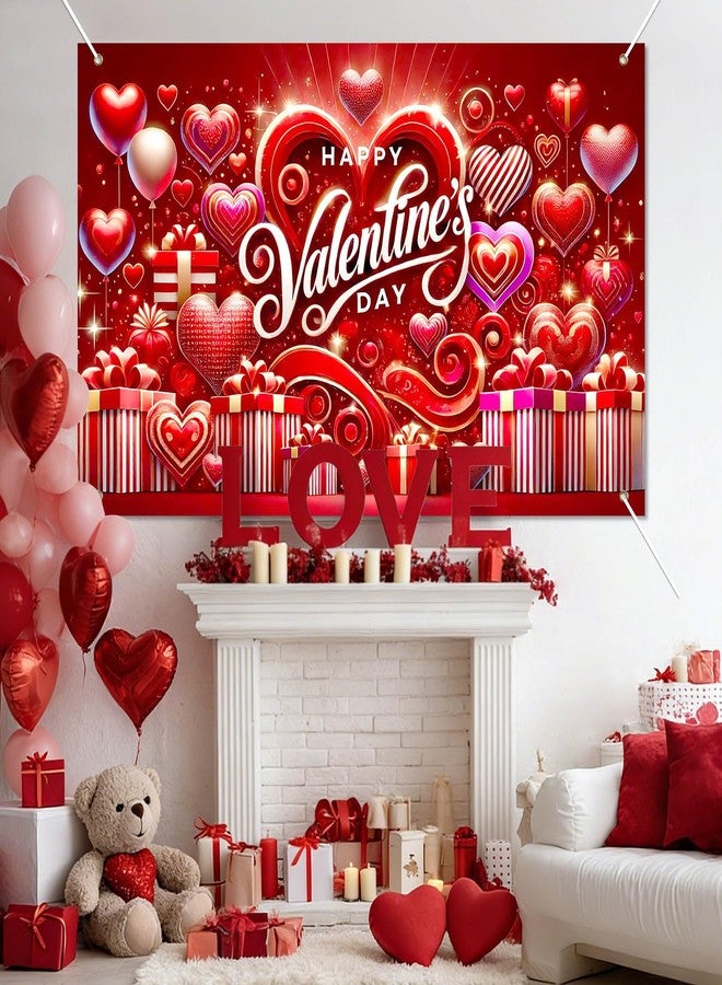 BlissYard Valentine's Day Backdrop Red Heart Photo Backdrop Valentine's Day Banner Backdrops for Photoshoot Birthday Mother's Day Photography Background Banner Photo Booth Studio Props 71x43 Inch - Image 2