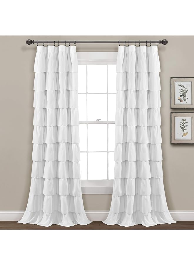 The Bros, White Ruffle Window Curtain-Shabby Chic Farmhouse Style Panel for Living, Dining Room, Bedroom (Single), 84” x 50 L - Image 1