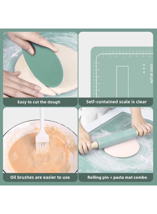 rolling pin & Silicone baking mats Set,Pastry Brushes and Dough Scraper, 14.96in(38cm) dough roller,23.62x15.75in(60x40cm) silicone pastry mat,baking set of 3 (Green) - Image 2