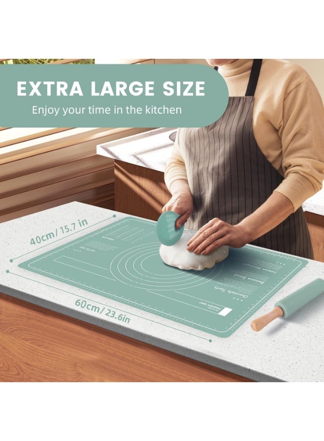 rolling pin & Silicone baking mats Set,Pastry Brushes and Dough Scraper, 14.96in(38cm) dough roller,23.62x15.75in(60x40cm) silicone pastry mat,baking set of 3 (Green) - Image 3