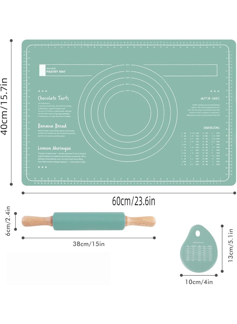 rolling pin & Silicone baking mats Set,Pastry Brushes and Dough Scraper, 14.96in(38cm) dough roller,23.62x15.75in(60x40cm) silicone pastry mat,baking set of 3 (Green) - Image 4