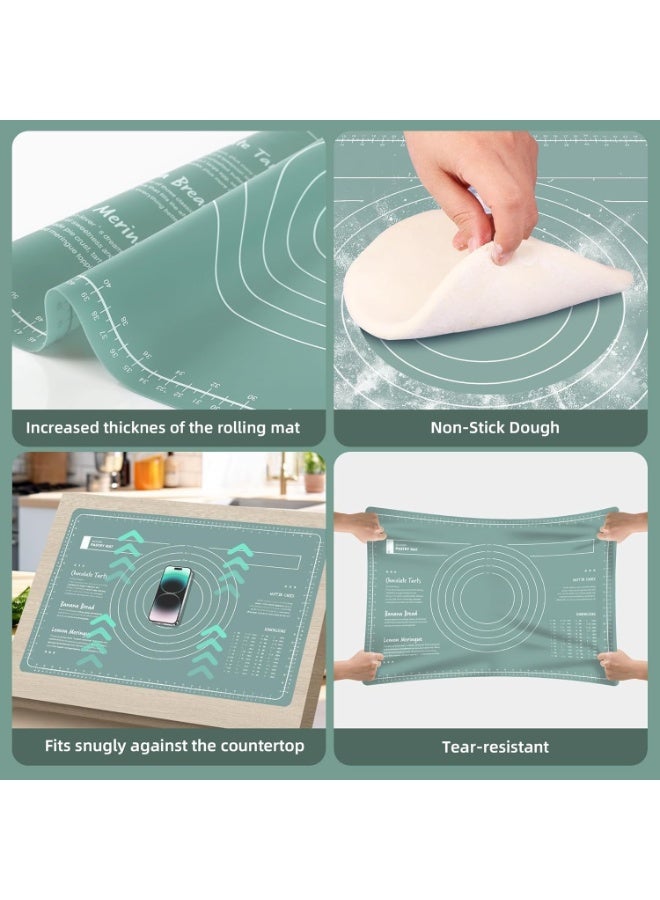 rolling pin & Silicone baking mats Set,Pastry Brushes and Dough Scraper, 14.96in(38cm) dough roller,23.62x15.75in(60x40cm) silicone pastry mat,baking set of 3 (Green) - Image 1